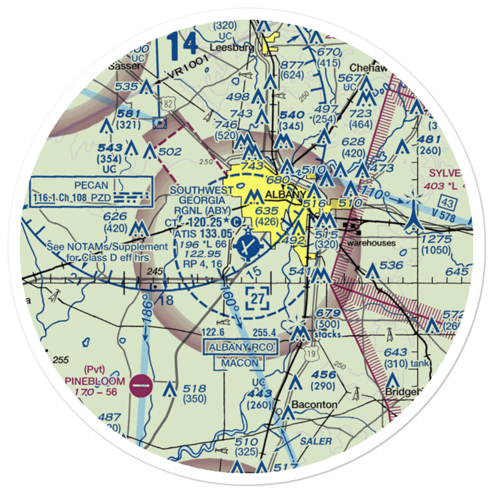 Southwest Georgia Regional Airport (ABY) VFR Sectional Sticker (30 mile) 