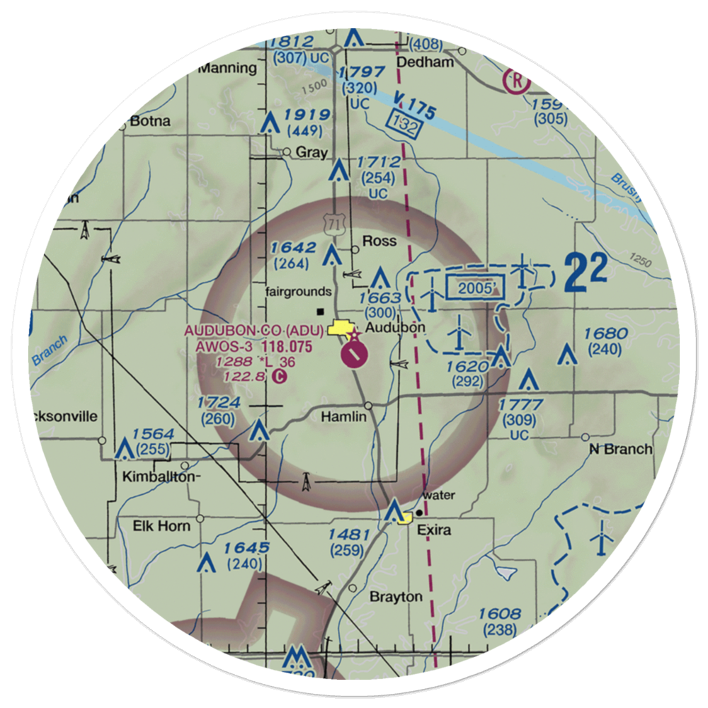 Audubon County Airport (ADU) VFR Sectional Sticker (30 mile) 