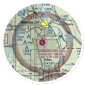 Nebraska City Municipal Airport (AFK) VFR Sectional Sticker (20 mile)