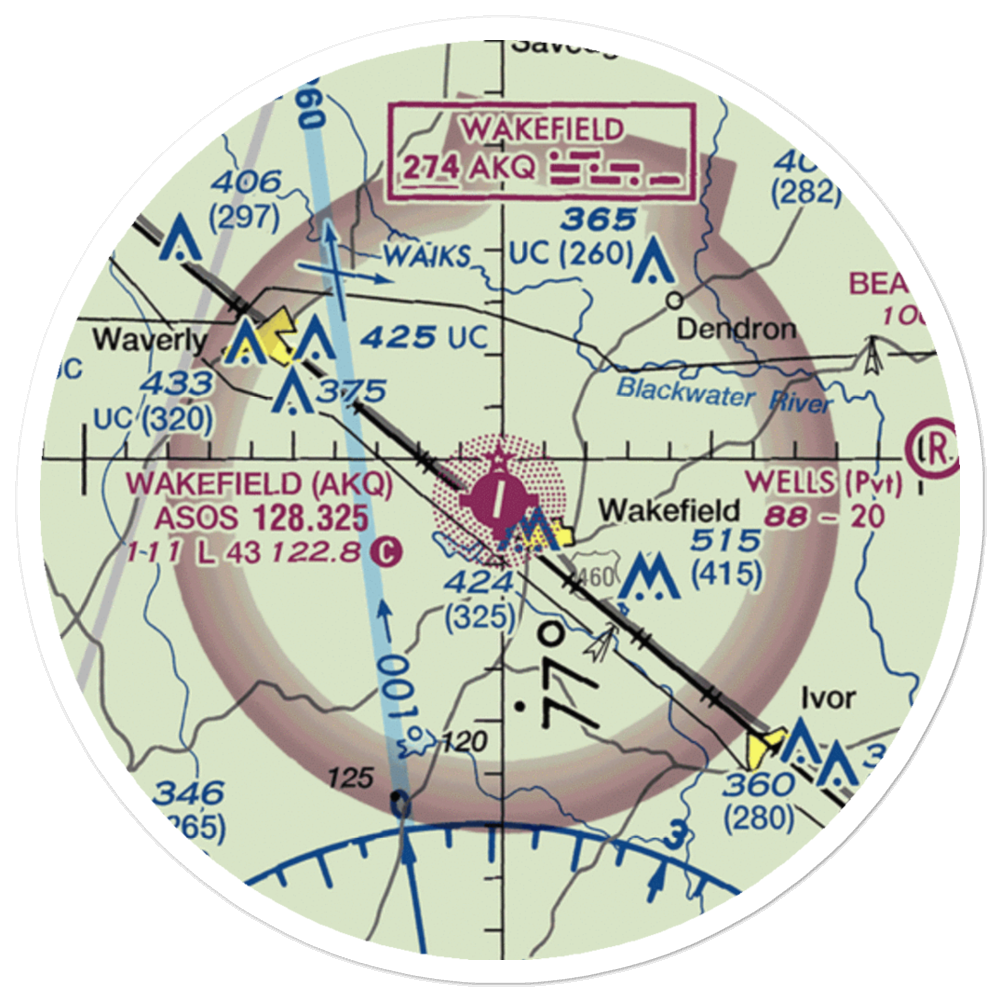 Wakefield Municipal Airport (AKQ) VFR Sectional Sticker (20 mile) 