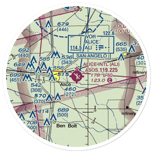 Alice International Airport (ALI) VFR Sectional Sticker (20 mile)
