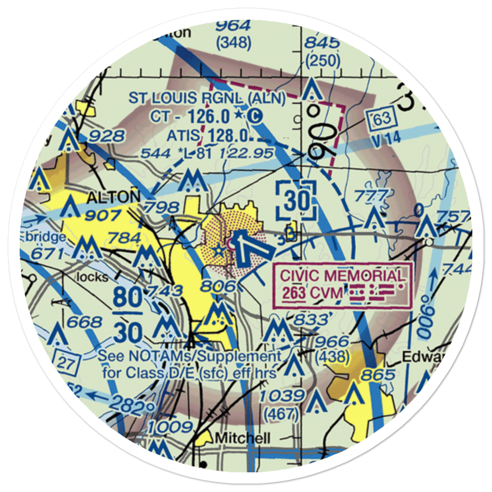 St Louis Regional Airport (ALN) VFR Sectional Sticker (20 mile) 