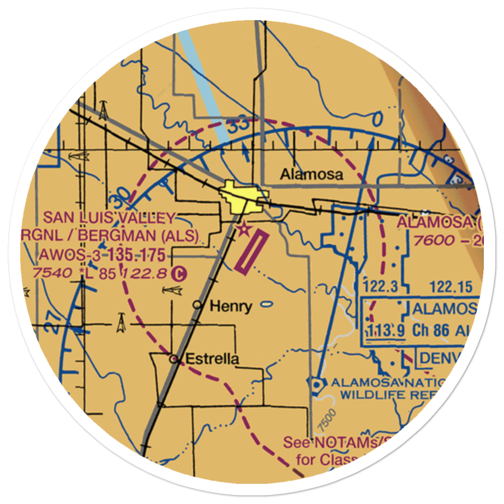 San Luis Valley Regional Bergman Field (ALS) VFR Sectional Sticker (20 mile) 