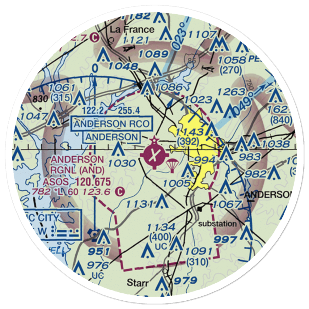 Anderson Regional Airport (AND) VFR Sectional Sticker (20 mile) 