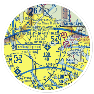 Anoka County-Blaine (Janes Field) Airport (ANE) VFR Sectional Sticker (20 mile)