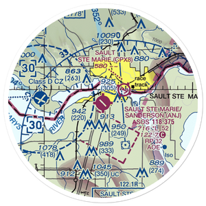 Sault Ste Marie Municipal Sanderson Field (ANJ) VFR Sectional Sticker (20 mile)