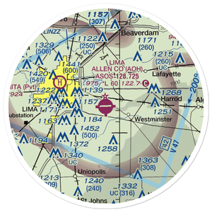 Lima Allen County Airport (AOH) VFR Sectional Sticker (20 mile)