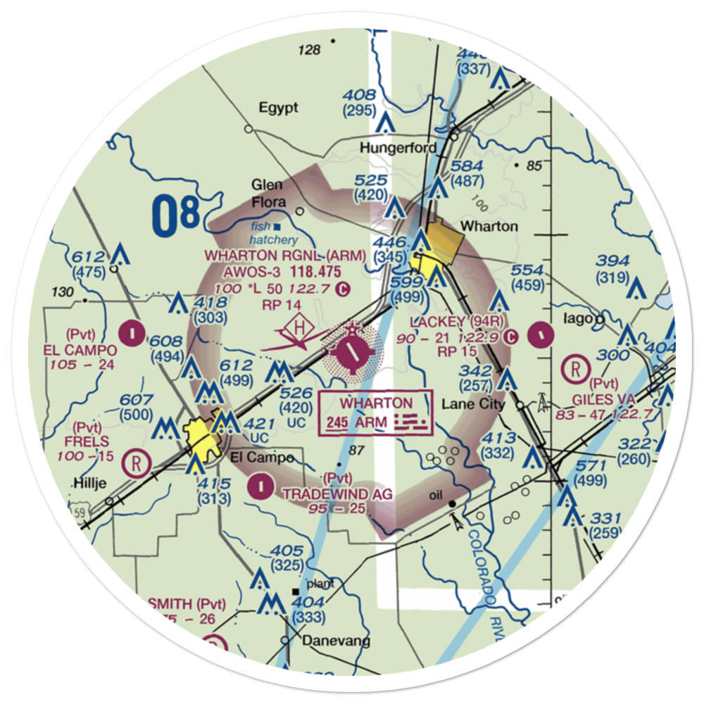 Wharton Regional Airport (ARM) VFR Sectional Sticker (30 mile) 