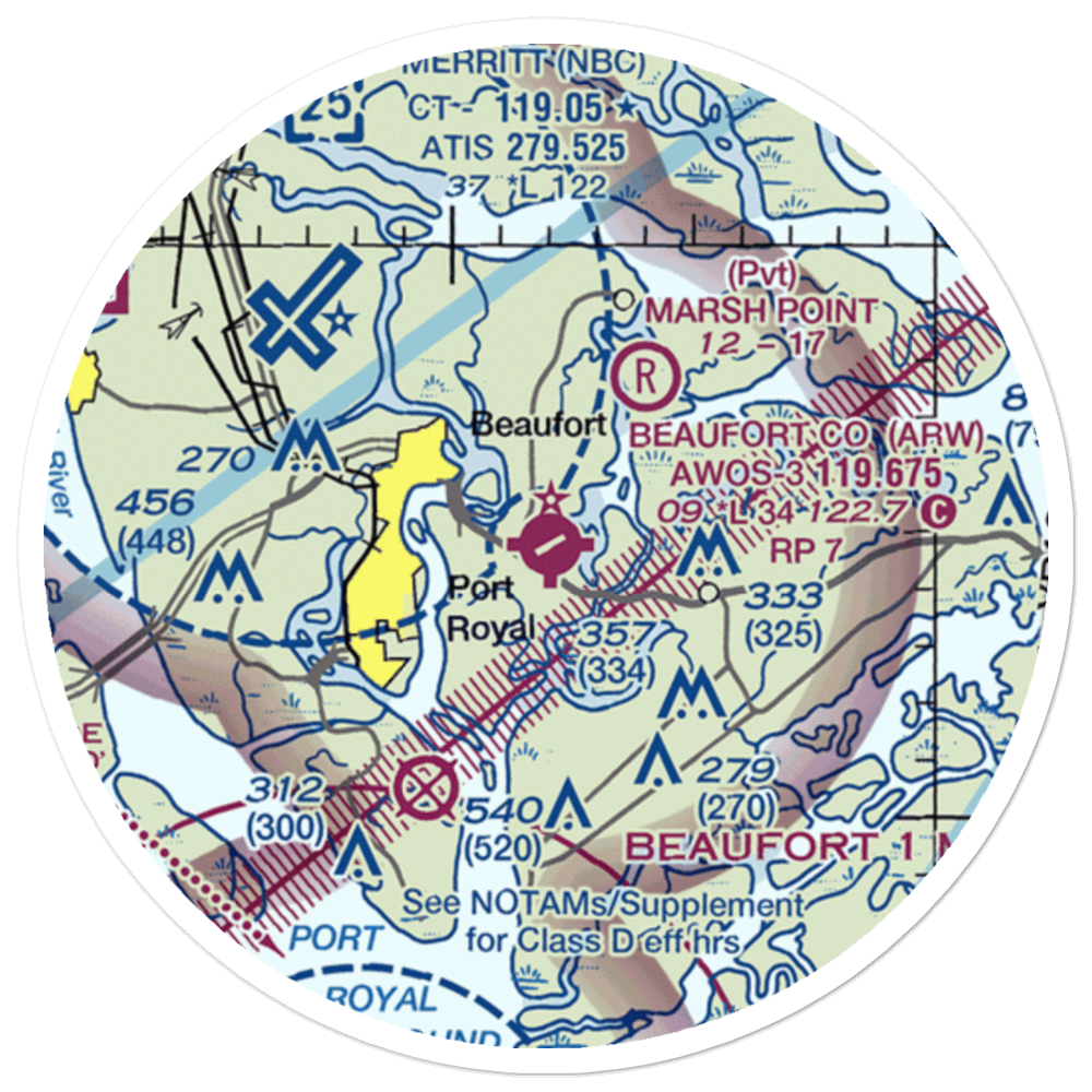 Beaufort County Airport (ARW) VFR Sectional Sticker (20 mile) 