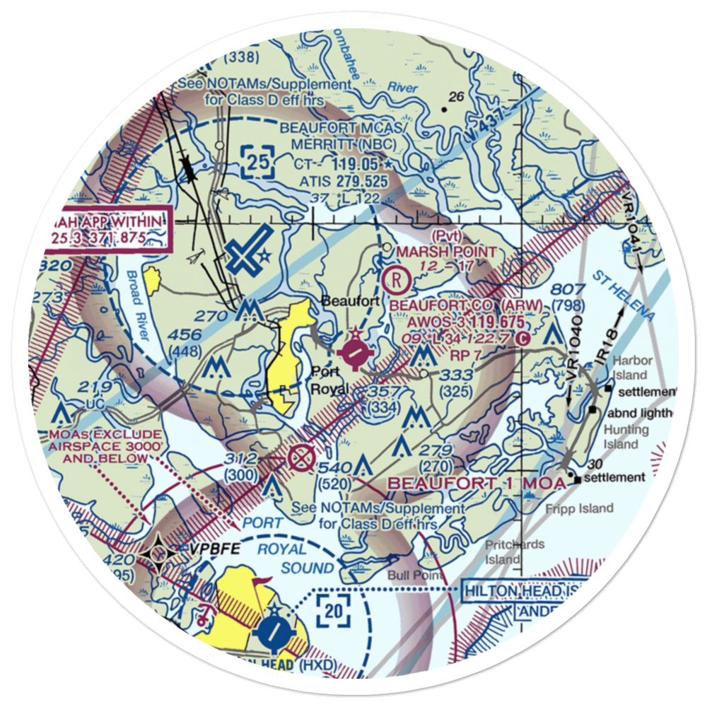 Beaufort County Airport (ARW) VFR Sectional Sticker (30 mile) 