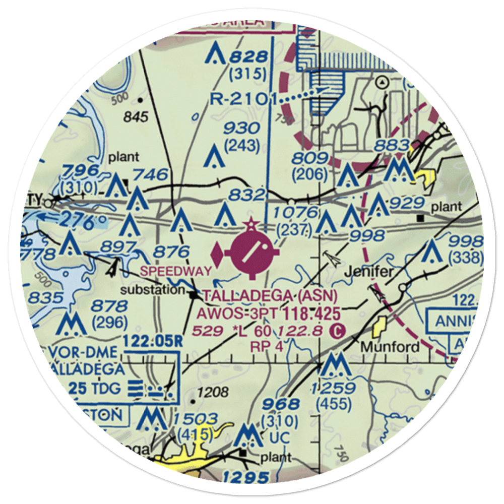 Talladega Municipal Airport (ASN) VFR Sectional Sticker (20 mile) 