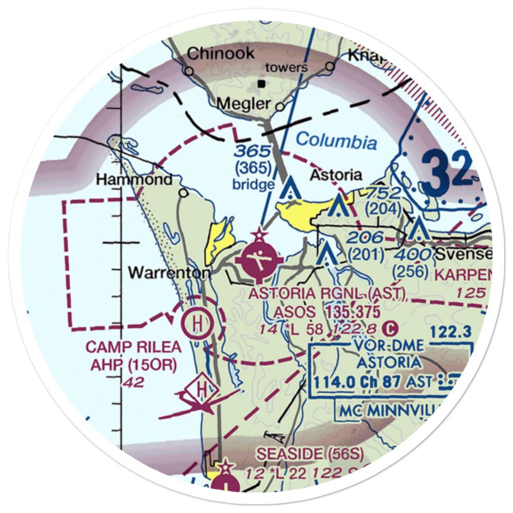 Astoria Regional Airport (AST) VFR Sectional Sticker (20 mile) 