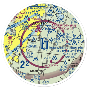 Austin Bergstrom International Airport (AUS) VFR Sectional Sticker (20 mile)