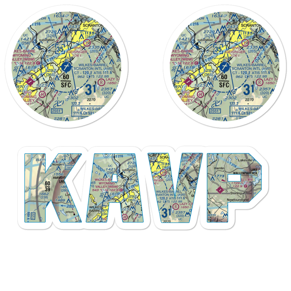 Wilkes Barre Scranton International Airport (AVP) VFR Sectional Sticker Pack 