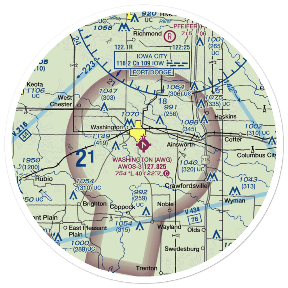 Washington Municipal Airport (AWG) VFR Sectional Sticker (30 mile) 