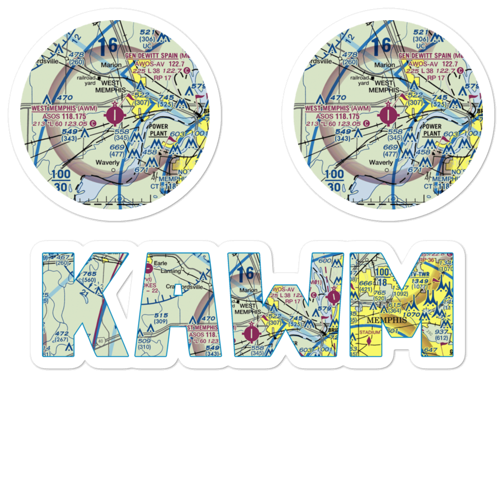 West Memphis Municipal Airport (AWM) VFR Sectional Sticker Pack 