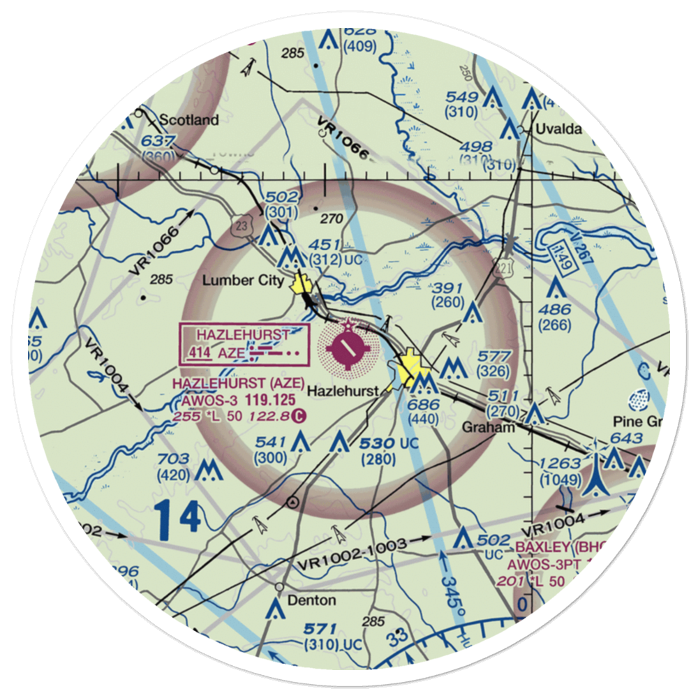 Hazlehurst Airport (AZE) VFR Sectional Sticker (30 mile) 
