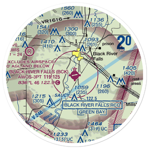 Black River Falls Area Airport (BCK) VFR Sectional Sticker (20 mile)