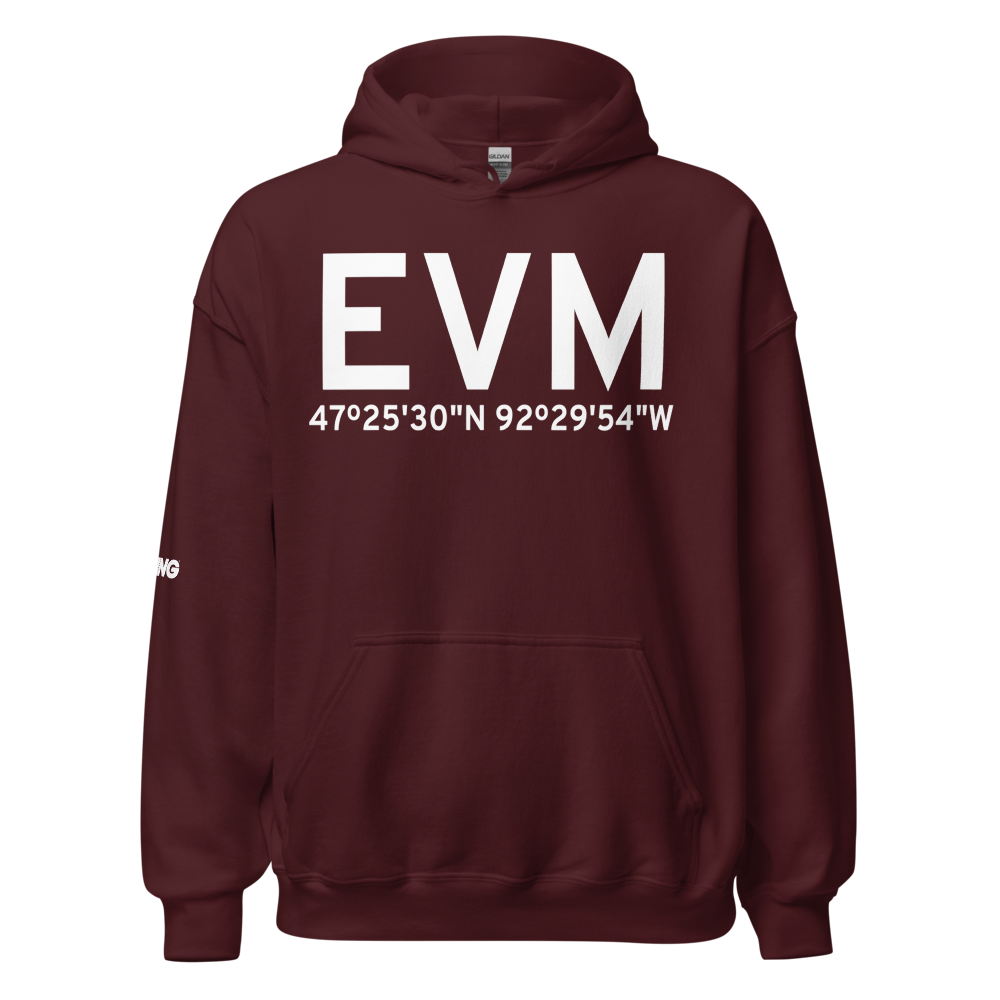 Eveleth (KEVM) Airport Hoodie Sweatshirt 