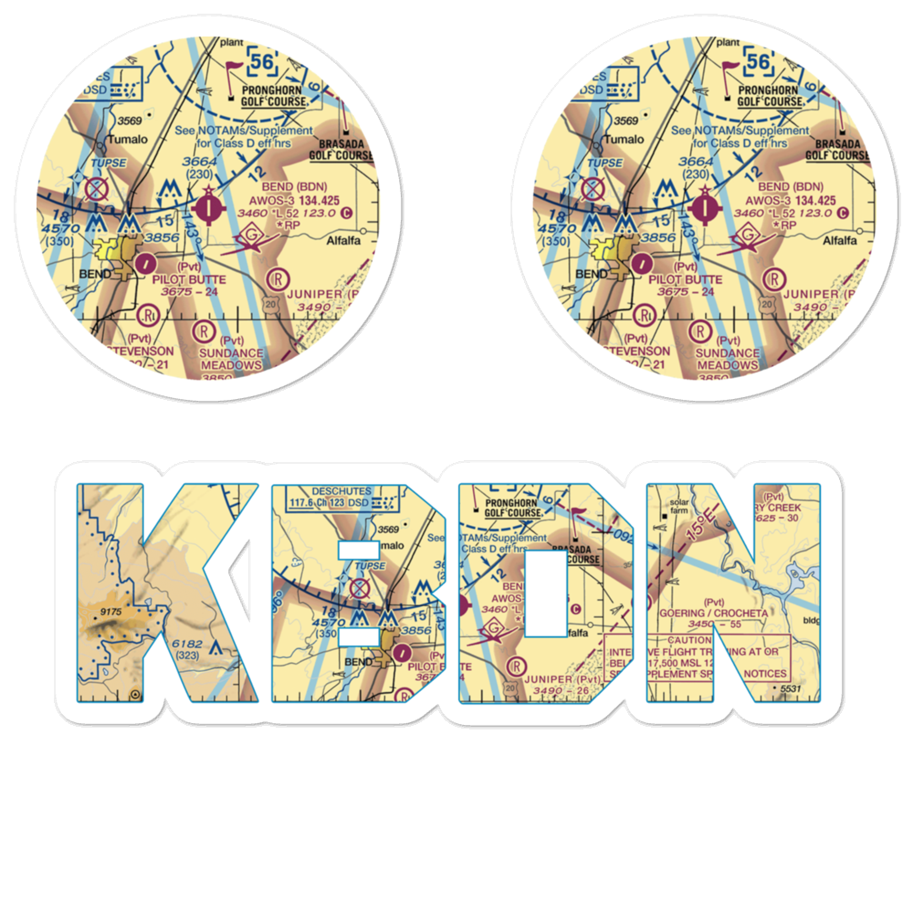 Bend Municipal Airport (BDN) VFR Sectional Sticker Pack 