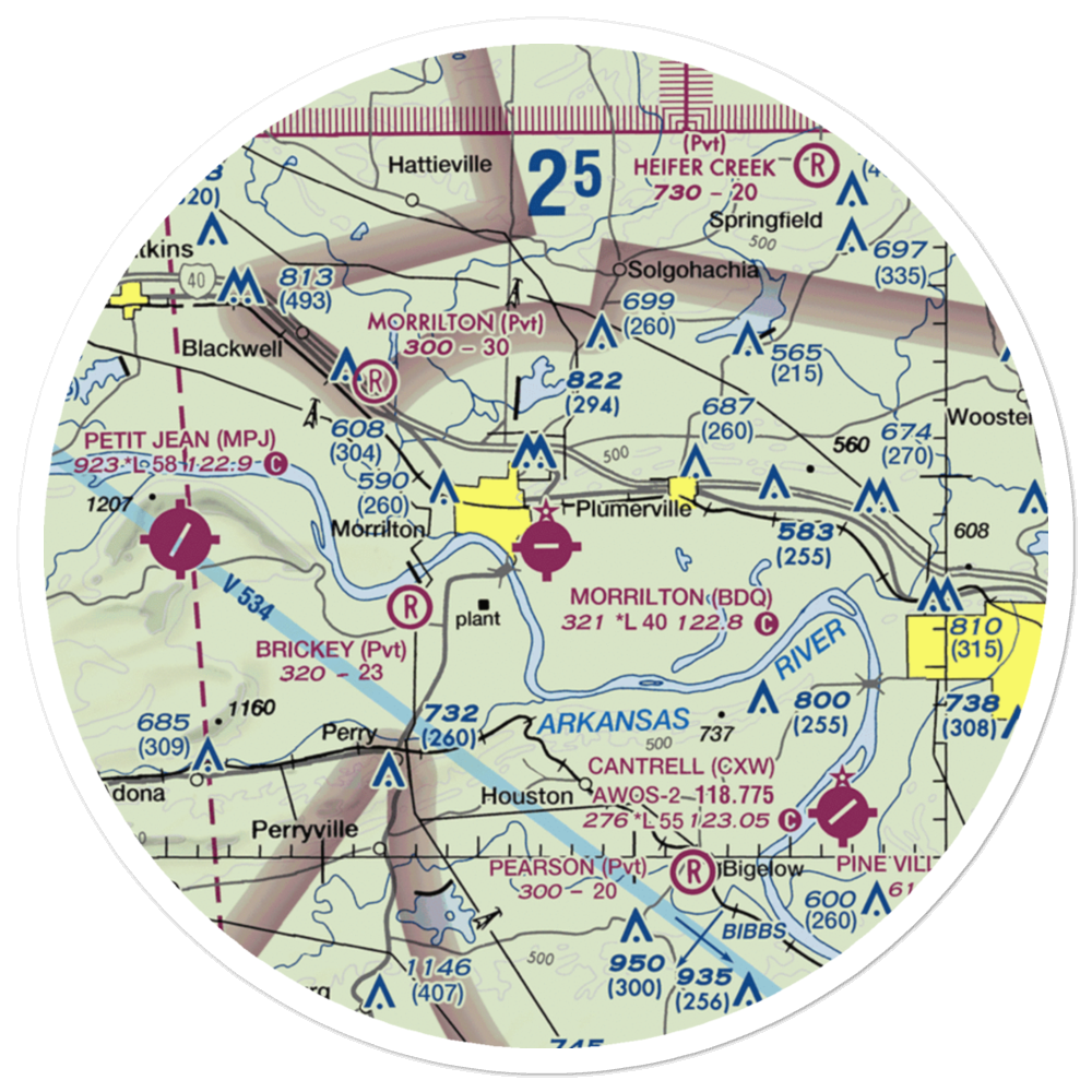Morrilton Municipal Airport (BDQ) VFR Sectional Sticker (30 mile) 