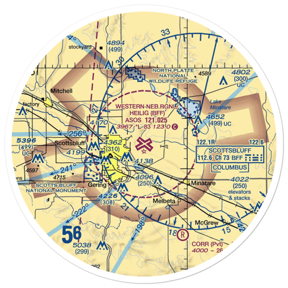 Western Neb. Rgnl/William B. Heilig Airport (BFF) VFR Sectional Sticker (30 mile) 