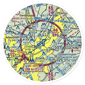 Birmingham-Shuttlesworth International Airport (BHM) VFR Sectional Sticker (20 mile)