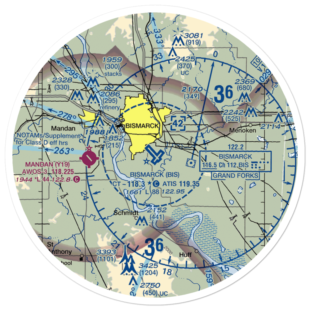 Bismarck Municipal Airport (BIS) VFR Sectional Sticker (30 mile) 