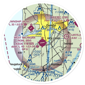 Tulip City Airport (BIV) VFR Sectional Sticker (20 mile)