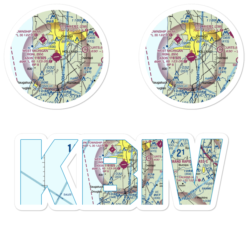 Tulip City Airport (BIV) VFR Sectional Sticker Pack 