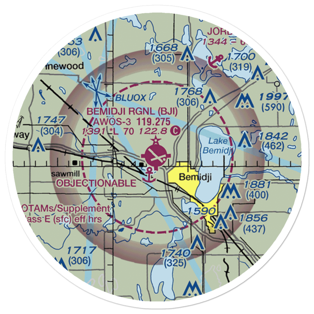 Bemidji Regional Airport (BJI) VFR Sectional Sticker (20 mile) 