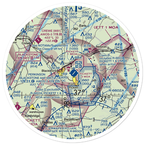 Allen C Perkinson Blackstone Army Air Field (BKT) VFR Sectional Sticker (30 mile)