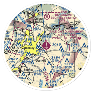 Raleigh County Memorial Airport (BKW) VFR Sectional Sticker (20 mile)