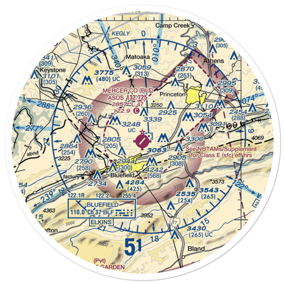 Mercer County Airport (BLF) VFR Sectional Sticker (30 mile) 