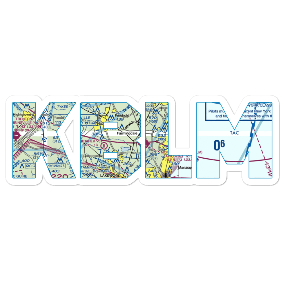 Monmouth Executive Airport (BLM) VFR Sectional Sticker 