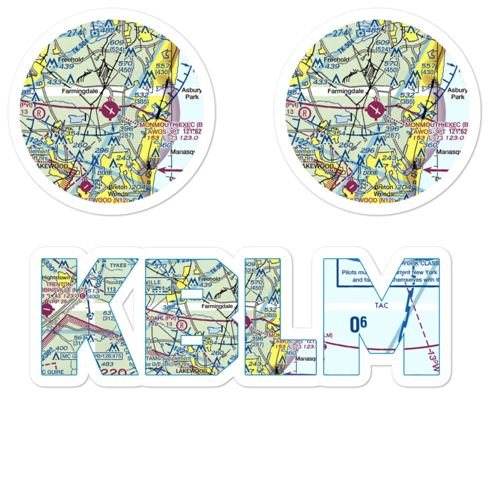 Monmouth Executive Airport (BLM) VFR Sectional Sticker Pack 