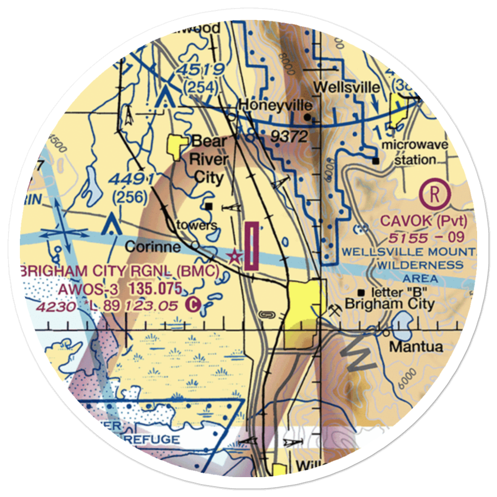 Brigham City Regional Airport (BMC) VFR Sectional Sticker (20 mile) 