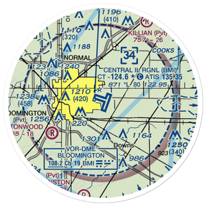 Central Illinois Regional Airport at Bloomington-Normal (BMI) VFR Sectional Sticker (20 mile)