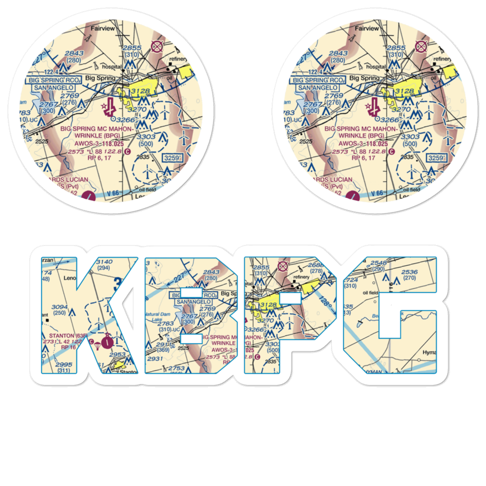 Big Spring Mc Mahon-Wrinkle Airport (BPG) VFR Sectional Sticker Pack 