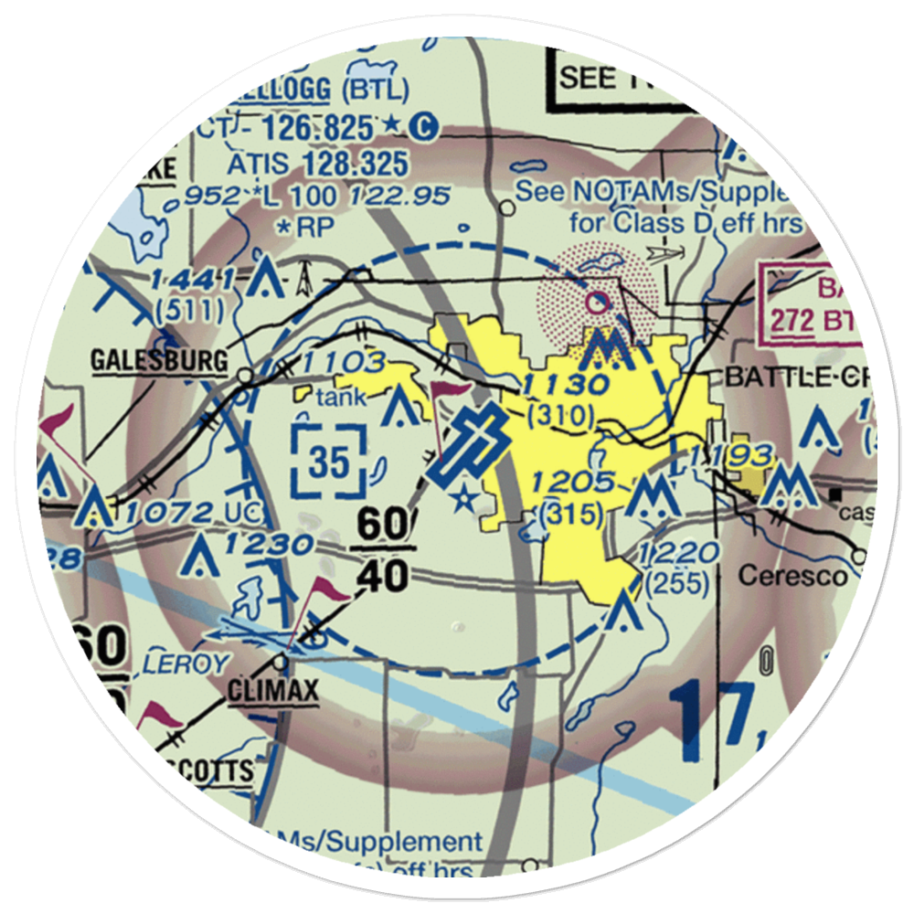 W K Kellogg Airport (BTL) VFR Sectional Sticker (20 mile) 