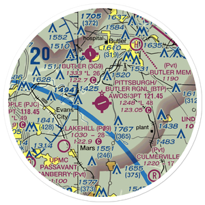 Pittsburgh/Butler Regional Airport (BTP) VFR Sectional Sticker (20 mile)