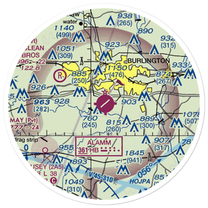 Burlington Alamance Regional Airport (BUY) VFR Sectional Sticker (20 mile)