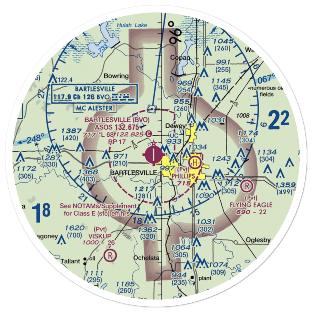 Bartlesville Municipal Airport (BVO) VFR Sectional Sticker (30 mile) 