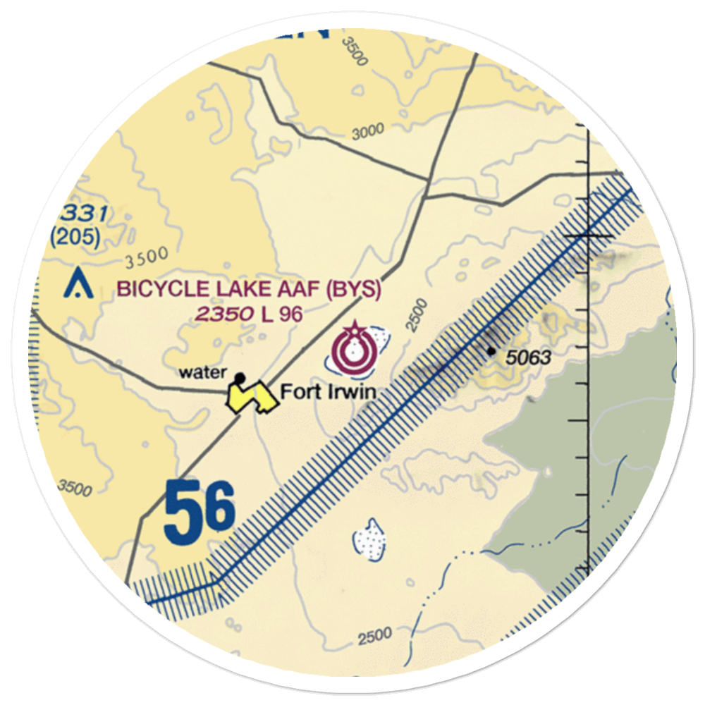 Bicycle Lake Army Air Field (BYS) VFR Sectional Sticker (20 mile) 