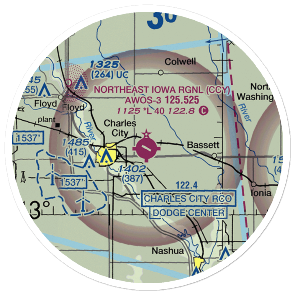 Northeast Iowa Regional Airport (CCY) VFR Sectional Sticker (20 mile) 