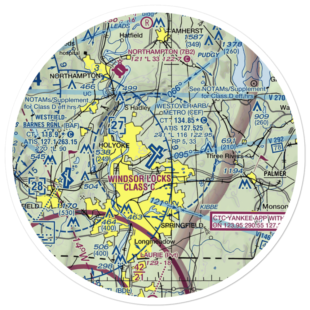 Westover ARB/Metropolitan Airport (CEF) VFR Sectional Sticker (30 mile) 