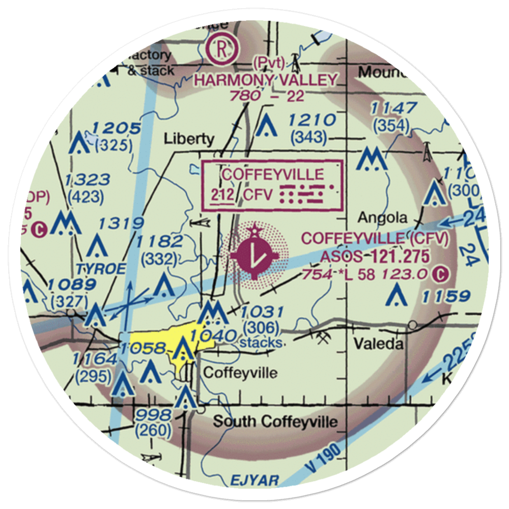 Coffeyville Municipal Airport (CFV) VFR Sectional Sticker (20 mile) 