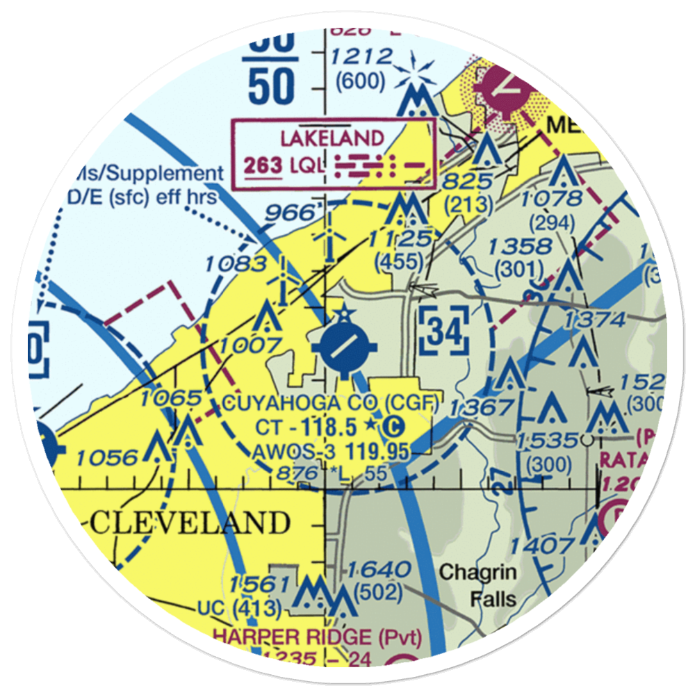 Cuyahoga County Airport (CGF) VFR Sectional Sticker (20 mile) 