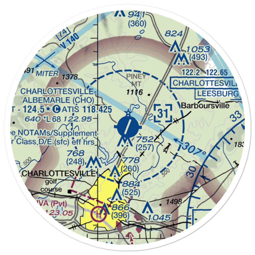 Charlottesville Albemarle Airport (CHO) VFR Sectional Sticker (20 mile) 