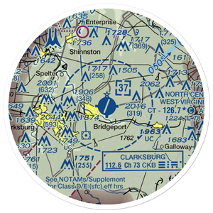 North Central West Virginia Airport (CKB) VFR Sectional Sticker (20 mile)